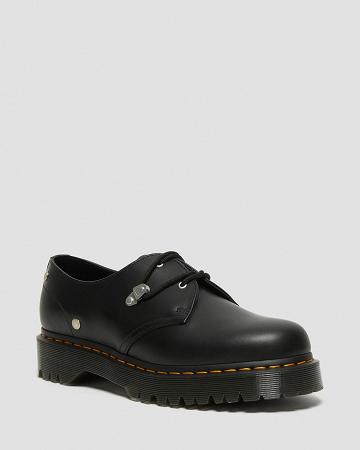 Black Men's Dr Martens 1461 Bex Stud Leather Oxfords Shoes | CA 588VRW